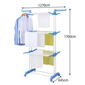 Organisateur de vêtements portable robuste en PVC et aluminium, séchoir pliable moderne sur pied avec roulettes pour la lessive - Product Image 6