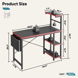 Bureau de jeu moderne en métal avec étagères de rangement et éclairage LED, finition noire, table de travail multifonctionnelle pour ordinateur - Product Image 2