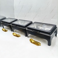 Pemanas Makanan Prasmanan Chafing Dish Persegi Panjang Stainless Steel Hitam 9L Mewah, Pemanas Gas, Peralatan Dapur Modern untuk Restoran