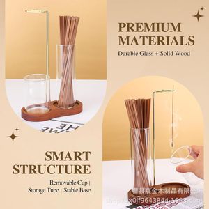 Brûleur d'encens en bois avec collecteur de cendres en verre, style zen en bois de séquoia, porte-encens d'aromathérapie pour usage religieux - Product Image 3