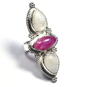 Genuine silver rainbow moonstone sterling silver statement ring for women