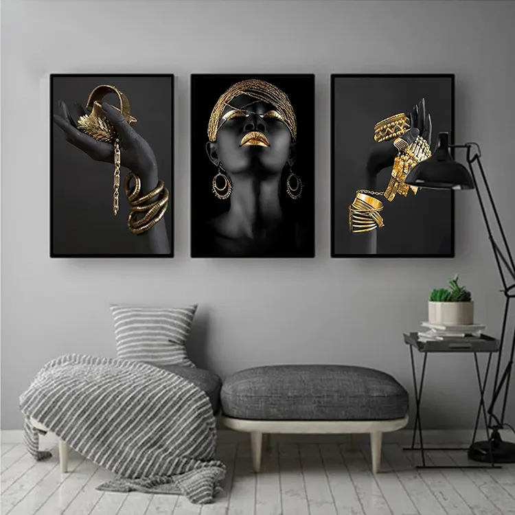 Carteles africanos e impresiones de pared, pintura de lona africana, imagen artística de bajo coste, venta al por mayor, 3 paneles