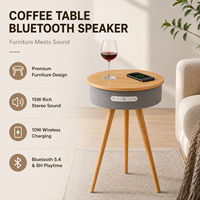Table basse en bois 2-en-1 avec enceinte Bluetooth, charge sans fil et système audio stéréo pour la maison