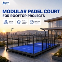 Lapangan Padel Klasik Tahan Lama Grosir Langsung 12mm Kaca Tempered Biru dengan Lampu LED Lapangan Tenis Padel Mobile Panoramic