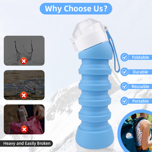 Eco-Friendly Portable Collapsible Silicone <b>Sport</b> <b>Water</b> <b>Bottle</b> Wholesale Slanted Design for Camping Travel Boiling Applicable - Product Image 4
