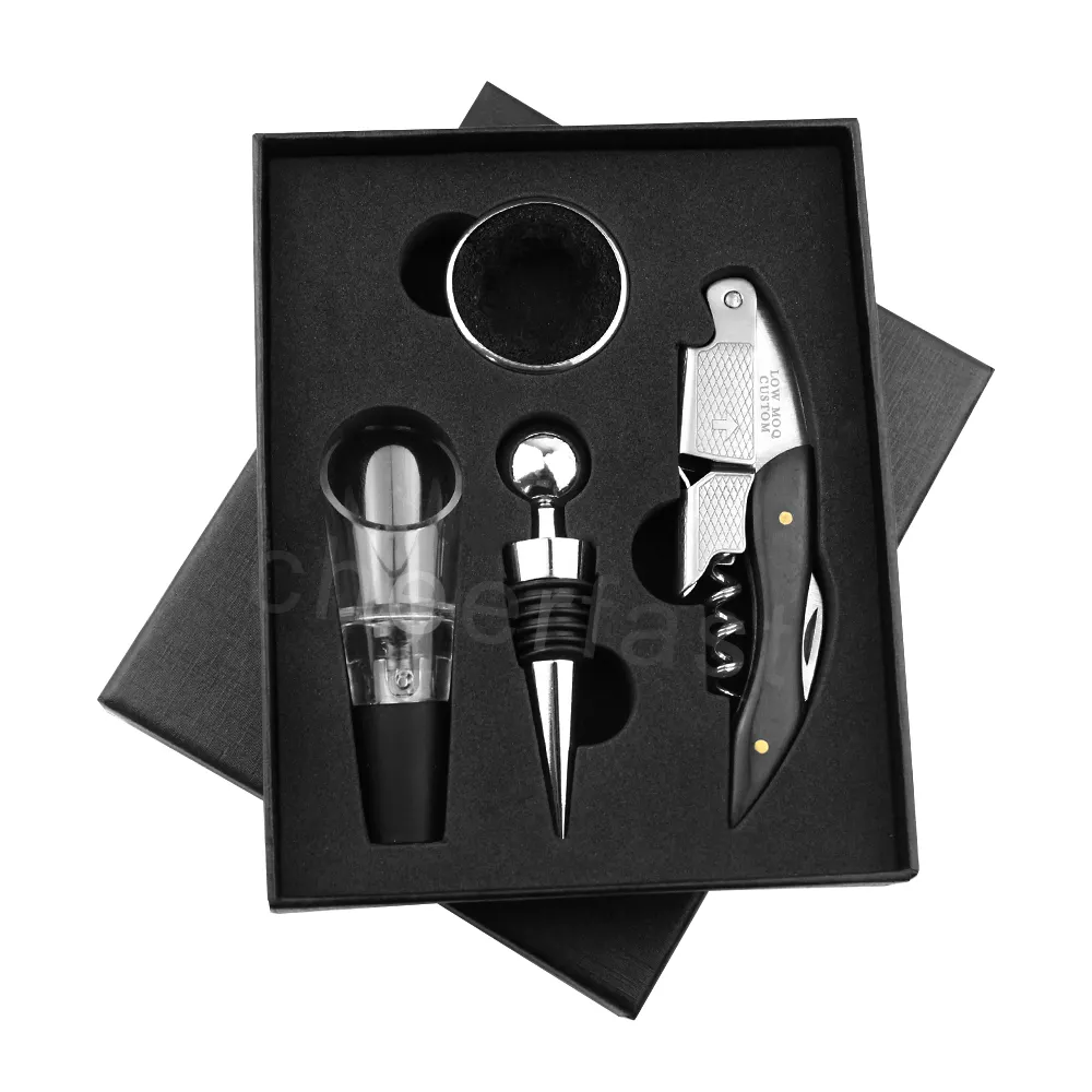 Deluxe Gift For That Special Person 4Pcs Tools Bottle Stopper And Pourer Wine Corkscrew Gift Set Wine Accessories Gift Set