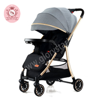 Poussette pliante portable 3-en-1 en PU durable à la mode avec siège en lin et ceinture de sécurité à cinq points pour les enfants