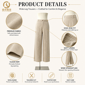 Pantalon large taille haute en velours camel pour femme – Collection automne-hiver – Coupe droite fluide, respirant et amincissant - Product Image 3
