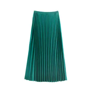 Temperament Pressed Pleated High-waisted Skirt Elegant Long Skirt