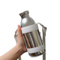 Thermos de luxe en acier inoxydable 304 à isolation sous vide, avec étui en cuir, grande capacité, pour les marques prestigieuses et les amateurs de mode.