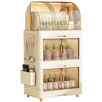 YBJA2501 Armoire de rangement pliable multi-niveaux anti-poussière grande capacité pour vaisselle, sans installation, étagère de cuisine