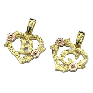 Nuova Collana da Donna alla Moda con Ciondolo a Cuore Intarsiato con Lettere A-Z, Placcatura Color Oro <span class=keywords><strong>e</strong></span> Decorazione Floreale - Product Image 1