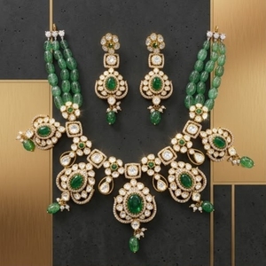 Juego de Collar de Plata 925 de Lujo para Mujer, Cuentas Verdes, Trabajo Kundan, Joyería Nupcial India Tradicional, Juego de Regalo con Aretes - Product Image 2