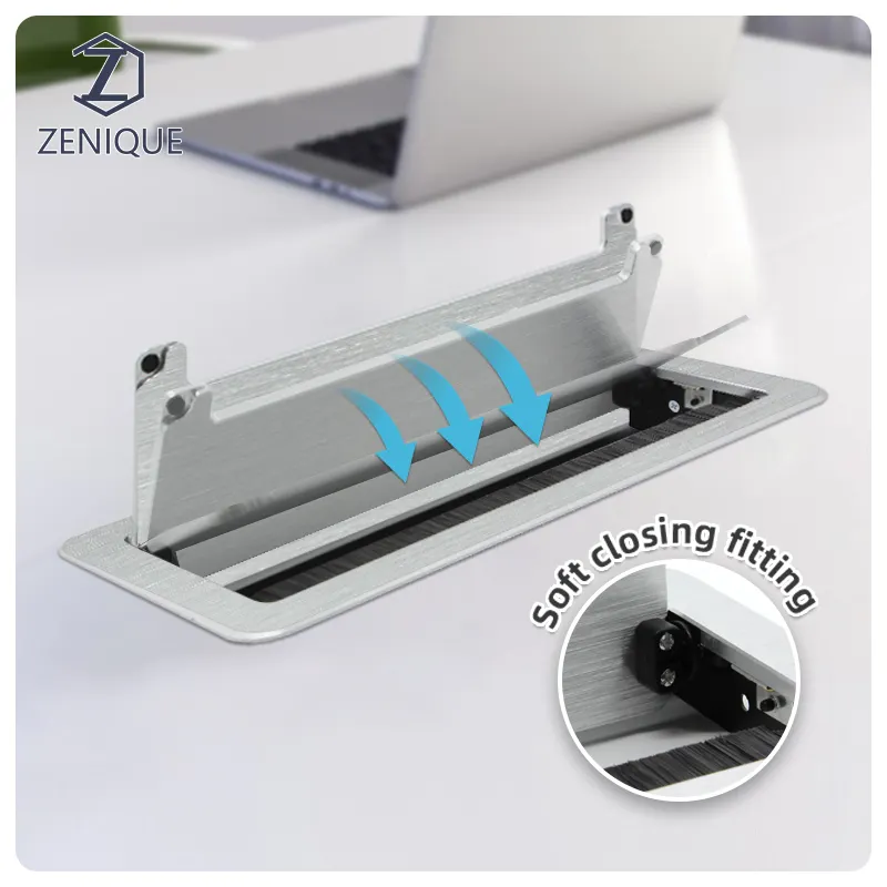 High Quality Aluminum Office Meeting Table Computer Desk Cable Management Soft Closing Wire Hole Cover Grommet with Brush Strip