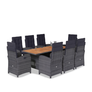 Dark <b>Grey</b> Rattan Garden <b>Dining</b> <b>Set</b> 8 Seater Teak <b>Table</b> Outdoor Furniture Contemporary Style Weather Resistant - Product Image 1