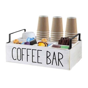 Wooden Coffee Storage <b>Box</b> Rectangle Compartmentalized Desktop Organizer For <b>Tea</b> Bag And Coffee Supplies - Product Image 4