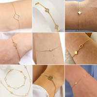 Ensemble de bracelets trèfle neuf en gros, personnalisé en or 18 carats, argent sterling 925, bracelet porte-bonheur à quatre feuilles de trèfle pour femmes