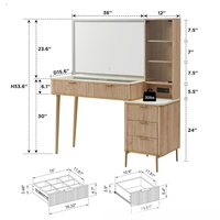 Coiffeuse contemporaine en bois de haute qualité avec miroir LED, durable et écologique, mobilier de chambre à coucher pour la vente en gros, logo personnalisé