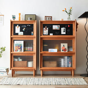 Librería de madera de cerezo con puerta de vidrio, gabinete de almacenamiento multifuncional para sala de estar o estudio - Product Image 1