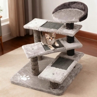 Arbre à chat de luxe en bois à quatre niveaux avec plateformes rotatives, poteaux en corde de sisal et lit supérieur pour chats d'intérieur - Durable