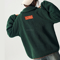 Sweat-shirt Teddy personnalisé pour femme, style vintage, en polaire, col montant, demi-boutonné, patchwork colorblock, décontracté, OEM