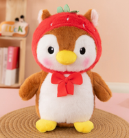 Peluche pingouin mignon avec nœud fraise, jouet en peluche pour machine à griffes, vente en gros, OEM, personnalisable