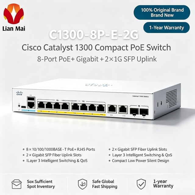 Original Brand New Sealed Cisco C1300-8P-E-2G Catalyst 1300 8-Port Gigabit PoE+ Desktop L2 Managed Switch