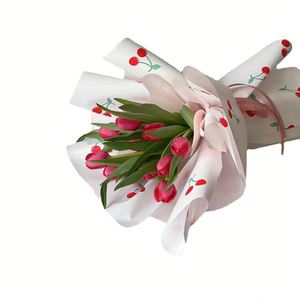 Papier d'emballage pour fleuriste de luxe, 58*58cm, motif cerise et fraise imprimé, imperméable, pour fleurs fraîches - Product Image 5
