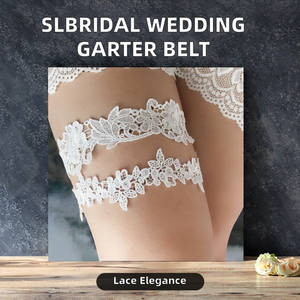 Jarretière de mariage sexy en dentelle florale avec cristaux et perles pour femmes SLBRIDAL, jarretière de cuisse pour mariée/femmes - Product Image 2