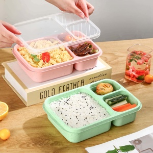 Fiambrera portátil <span class=keywords><strong>rectangular</strong></span> de plástico para niños con compartimentos a prueba de fugas, contenedor de alimentos calentable para el almuerzo - Product Image 2