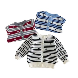 Cardigan en tricot à rayures étoilées, boutonné, décontracté, pour l'école, usage quotidien, unisexe, pour enfants, <span class=keywords><strong>pull</strong></span>, haut - Product Image 5