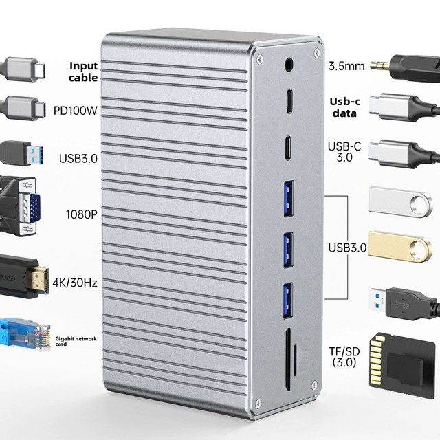 13in1 Type-C Docking Station Vertical for Hdtv Pd Charging 3.5mm 4K USB 3.0 Rj45 Gigabit VGA Laptop Computer macbook Usb c Hub