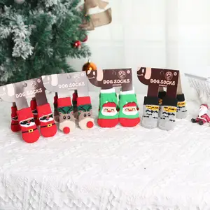 Calcetines navideños suaves antideslizantes cálidos con múltiples patrones, calcetines tejidos para mascotas, calcetines protectores con patas