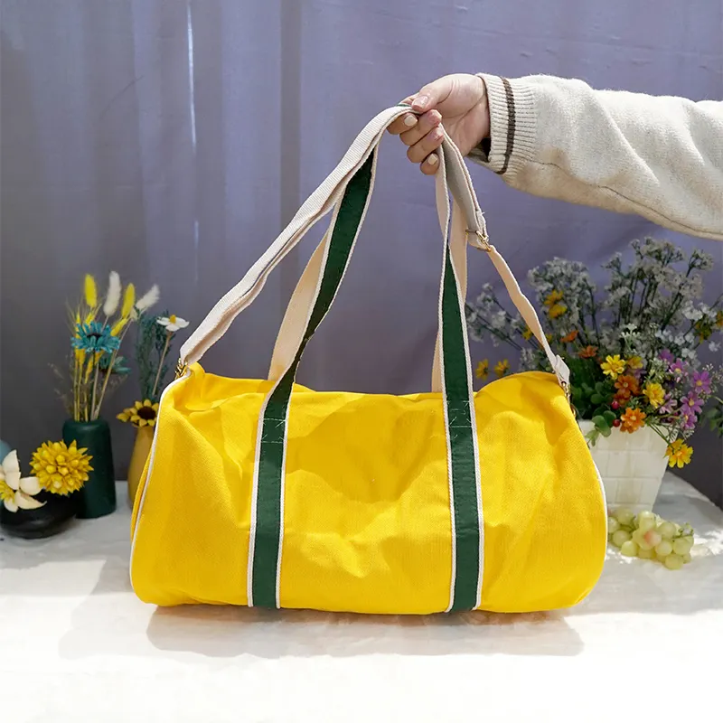 Sac de Sport en Toile Jaune avec Logo Personnalisé pour Femme, Yoga, Sport, Fitness, Week-end, Nuit, Voyage, Gym, Coton et Lin