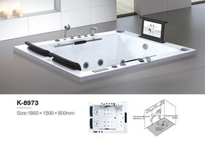 De lujo de dos personas de luz led acrílico masaje jacuzzi gota construido en el aire bañeras con TV - Product Image 3