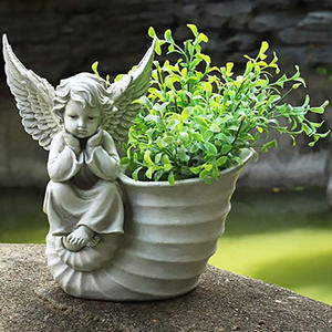 Petit ange pot de fleurs vase fleurie déesse des fleurs pot de jardin extérieur ailes blanches ange enfant chérubin statue pot de fleurs - Product Image 3