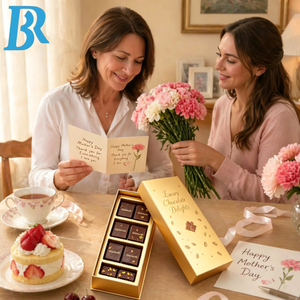 Boîte cadeau en papier chocolaté avec logo personnalisé, dorure or luxe, avec plateau intérieur, pour amandes et mini-crêpes de qualité supérieure. - Product Image 6