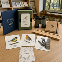 Cartes d'apprentissage sur la nature des oiseaux pour parcs forestiers, personnalisées, écologiques et durables, avec noms des espèces en polonais et en latin, en papier couché mat 300 g/m²