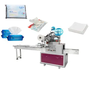 Machine à emballer multifonctionnelle automatique à flux horizontal pour serviettes humides, essuie-tout, étiquetage et emballage