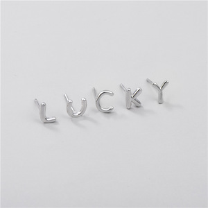 Pendientes de plata de ley S925 con 26 letras, <span class=keywords><strong>a</strong></span> la moda y simple, clásicos, para hombres y mujeres, regalo al por mayor - Product Image 2
