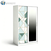 Armoires en acier pas chères pour chambre à coucher avec 2 portes, miroir et étagère durables pour le rangement des vêtements