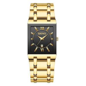 Montre à quartz pour homme Sino, acier inoxydable, cadran carré noir et or, verre analogique, étanche 3 bars, bracelet de 22 cm, fermoir caché - Product Image 4