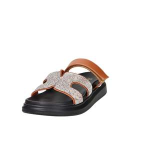 Sandales plates en cuir pour femmes avec sangle en strass, semelle plateforme noire - Product Image 2