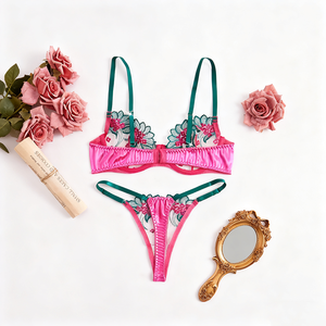 女性用ランジェリーセットランジェリー女性用レース下着ラップチェストストラップ3点セットセクシーブラセット - Product Image 2