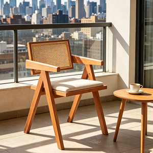 Nordic Retro Modern Farmhouse <b>Dining</b> <b>Chair</b> Solid Wood Woven Rattan Wicker Armchair for Cafe <b>Bistro</b> Restaurant and Home Use - Product Image 4