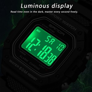 Reloj Digital Cuadrado Sanda 2156, Resistente al Agua, Simple, con Alarma, Pantalla Única, Unisex, para Estudiantes - Product Image 3