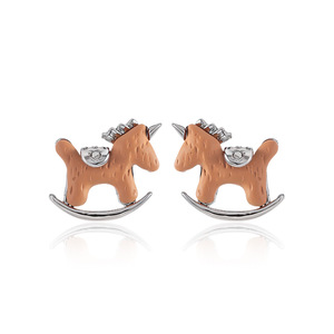 Dinle Wooden Horse <b>Earrings</b> Zinc Alloy Titanium <b>Post</b> Animal Zodiac Women's Gift Jewelry - Product Image 3