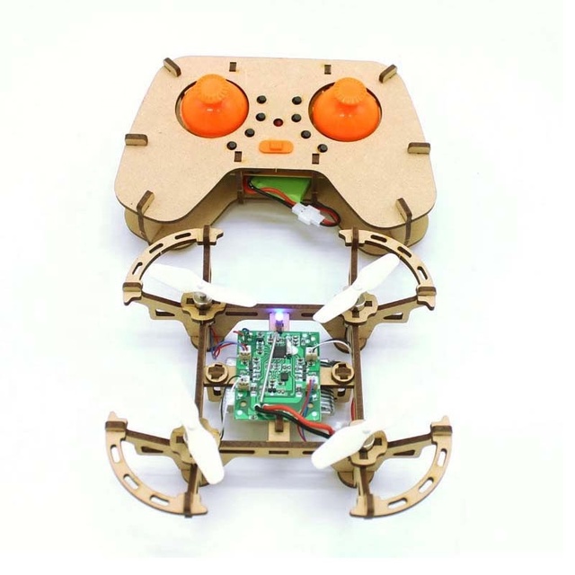 Aircraft Wooden Drone STEM Education Kids Quadcopter Toy Pocket Aircraft Assemble Drone Remote Control DIY Drone