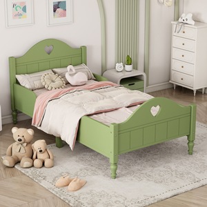 เตียงเด็กขนาดเดี่ยวสีเขียวโครงไม้ลายหัวใจสำหรับเฟอร์นิเจอร์ห้องนอนเด็ก - Product Image 3