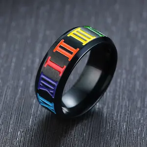 Heren Titanium Stalen Ring Met Romeinse Cijfers Regenboog Design Modieuze Maat Verstelbare Diamant Zilveren Sieraden Voor Verloving